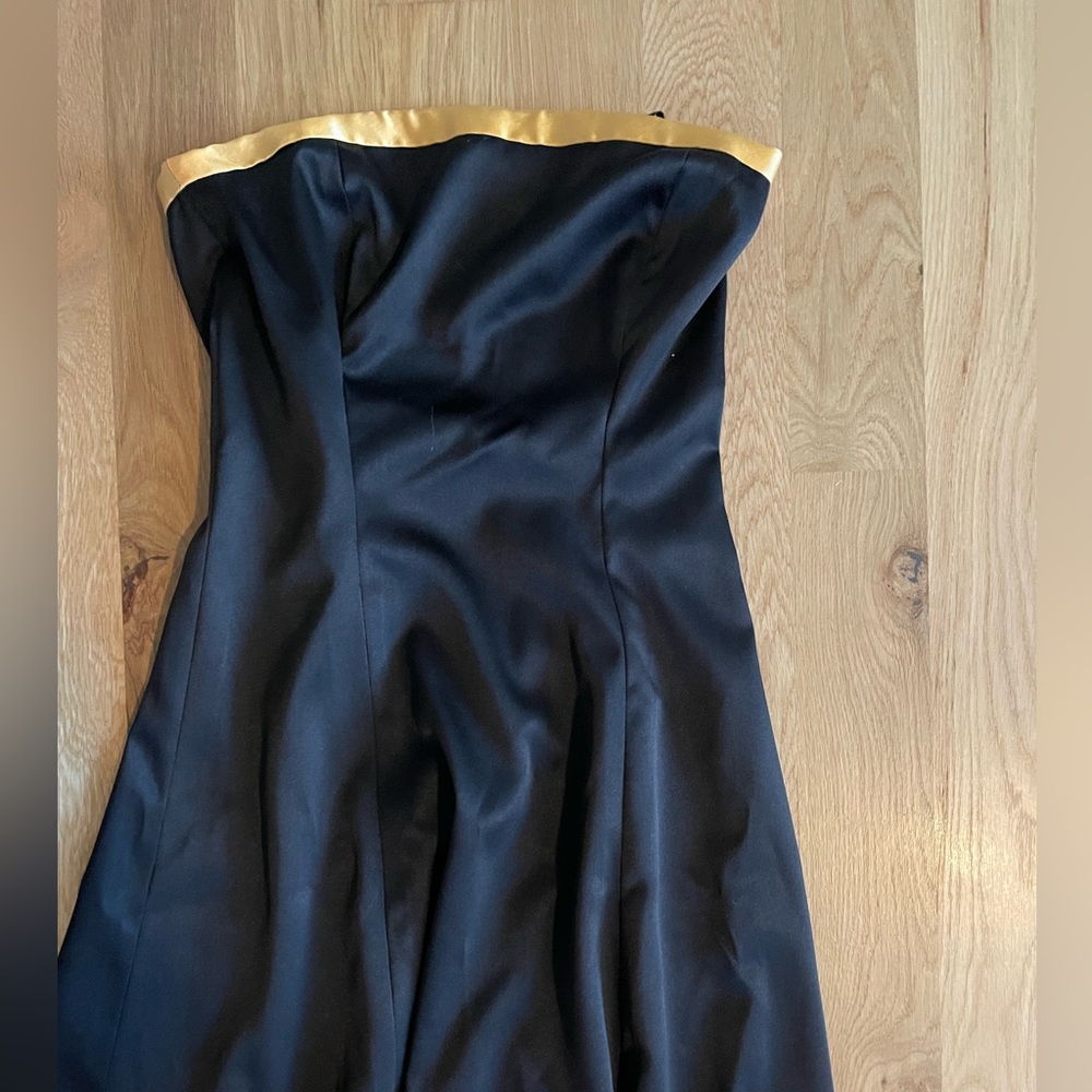 Gorgeous Satin Vintage Black and Gold Prom Dress/ Black Tie Gown